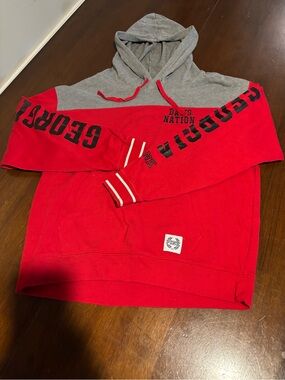 Georgia Bulldog Red and Gray Hooded Sweatshirt with Bold Lettering by Pink